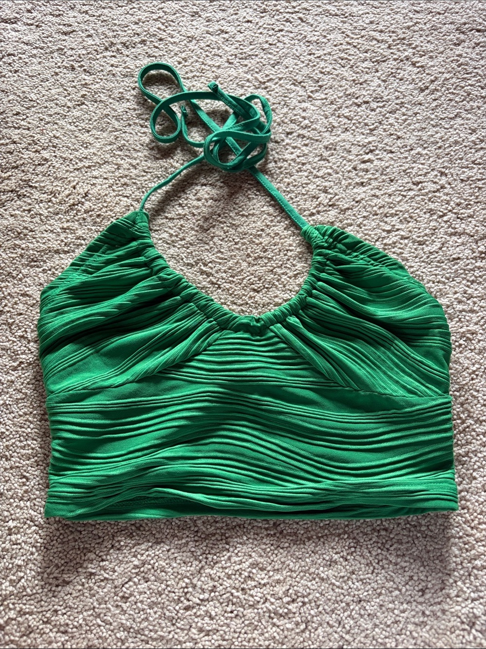 SHEIN Vibrant Green Ribbed Halter Crop Top